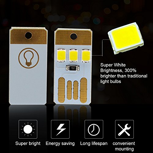 10 x Mini USB LED Luz Chip de un Solo Lado Luz de Noche Portátil Llavero Acampar Computadora luz de Reserva Blanco Puro