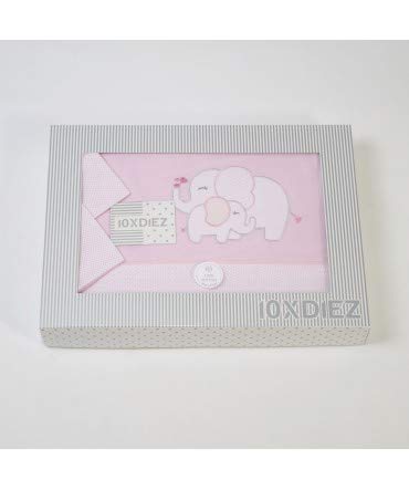 10XDIEZ Juego de sábanas Cuna Franela Elefante Rosa - Medidas sabanas bebé - Cuna (60x120cm)