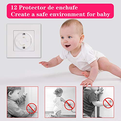 12 Protecciones para Esquinas + 12 Protector Enchufes + 2 Protectores Puerta, EJOY 26 Pack Protecciones para Bebes y Niños con Adhesivo de 3M, Kit Protector Para Esquinas y Enchufes