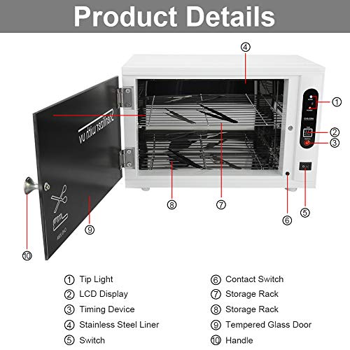 2 en 1 Gabinete de Esterilizador Estetica UV y Alta Temperatura, Caja de Desinfección de Gran Capacidad, 35.3 * 20.7 * 23.5 cm, Equipo de Esterilización para Toallas y Biberones(EU)