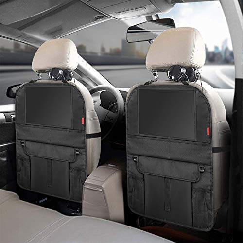 2 Piezas Organizadores para Coche- Protector de Asiento Organizador para Asiento Trasero de Coche Universal Multi-Bolsillos Organizadores con 10''Soporte Ipad Coche,1 Caja de Pañuelos Gratis