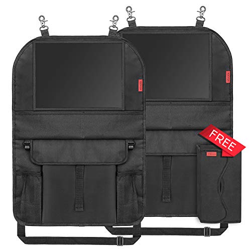 2 Piezas Organizadores para Coche- Protector de Asiento Organizador para Asiento Trasero de Coche Universal Multi-Bolsillos Organizadores con 10''Soporte Ipad Coche,1 Caja de Pañuelos Gratis