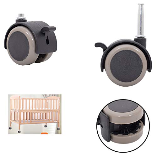 2" Ruedas de Goma para Cuna Infantil,4x Ruedas Giratorias para Cuna Bebés,Rueda de Muebles con Freno,Accesorios de Cama para Niños,Carga 265LB,Silencio,Vástago de émbolo de Metal M8x38mm,con Manga