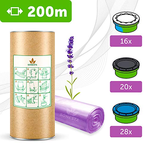 200 M - NUEVO ECO Recarga compatible Sangenic Tommee Tippee | para pañales | 16 cajitas Sangenic | 28 Angelcare | Fragancia lavanda + desodorante DEO ACTIV Extra + rollo de cartón para rellenar fácil