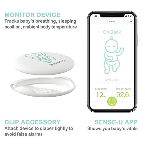 (2019 Nuevo Modelo)Sense-U bebé Monitor de respiración y movimiento del sueño estomacal del bebé : alarma de respiración, alarma de sueño estomacal, alarma de sobrecalentamiento, alarma de resfriarse