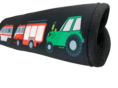 2x Protector para cinturón de seguridad HECKBO® con dibujos de camión de bomberos, ambulancia y tractor - para niños - Protector para cinturón, almohadilla para el hombro para el cinturón de seguridad