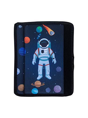 2x Protectores para cinturón de seguridad HECKBO® con dibujos de astronauta y del espacio exterior, protectores de hombros, almohadillas para el hombro, bicicleta, para sillín de bicicleta para niños