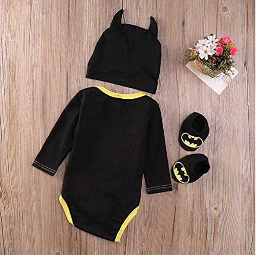 3 Unids Ropa Bebe Verano BEB¨¦S Reci¨¦N Nacidos Bebe Ni?Os Batman Mamelucos Zapatos Trajes De Sombrero Ropa Set BEB¨¦ Fresco Traje De Tela De Batman (Negra B, 80(6-12 Meses))