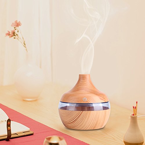 300 ml USB Humidificador Aromaterapia Difusor de Aceites Esenciales Humidificador Bebé Seguridad 7-Color LED, Humidificador de Grano de Madera, Perfecto para La Habitación de Los Niños, Hogar, Oficina