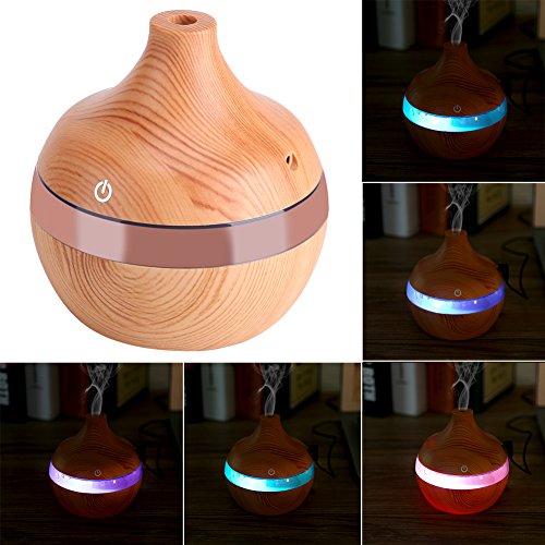 300 ml USB Humidificador Aromaterapia Difusor de Aceites Esenciales Humidificador Bebé Seguridad 7-Color LED, Humidificador de Grano de Madera, Perfecto para La Habitación de Los Niños, Hogar, Oficina