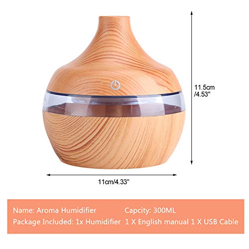 300 ml USB Humidificador Aromaterapia Difusor de Aceites Esenciales Humidificador Bebé Seguridad 7-Color LED, Humidificador de Grano de Madera, Perfecto para La Habitación de Los Niños, Hogar, Oficina