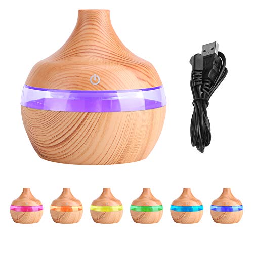 300 ml USB Humidificador Aromaterapia Difusor de Aceites Esenciales Humidificador Bebé Seguridad 7-Color LED, Humidificador de Grano de Madera, Perfecto para La Habitación de Los Niños, Hogar, Oficina