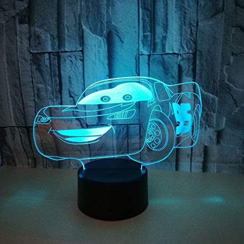 3D Lámpara Óptico Illusions Luz Nocturna, Cotai Car Lámpara De Mesita De Noche, Luces De Noche Para Niños Decoración De Escritorio 7 Colores Cambio De Botón Táctil Y Cable Usb