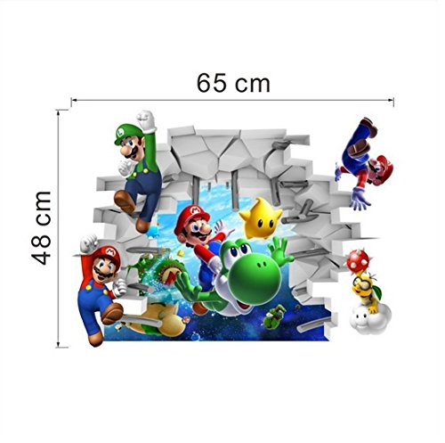 3D Super Mario Bros Desmontable Pegatinas de pared Calcomanía Decoración para el hogar para niños