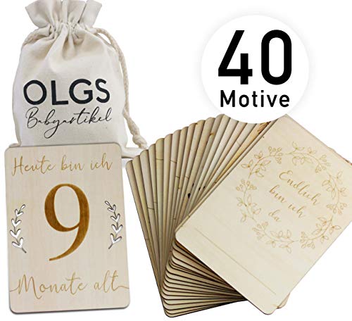 40 hitos de madera, incluye bolsa de tela para tu bebé, tarjetas de hitos como idea de regalo para nacimiento, bautizo, embarazo o fiesta de bebé, juego de 20 piezas 03 – rectangular Baby (DIN A6)