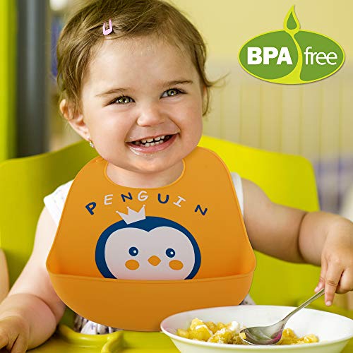 5 Baberos Blando de Silicona para Bebés Impermeable, 5 Colores - Ajustable, Flexible, Cómodo y Fácil de Limpiar| Sin BPA - Baby Bib para Destete| Regalo de Baby Shower Navidad Ideal.