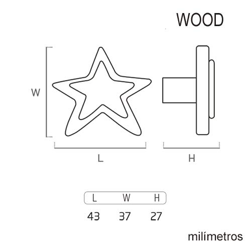 6 Un. Pomo TIRADOR Mueble BEBÉ ESTRELLA madera arena SHABBY CHIC 60x54MM para cajón cómoda y armario