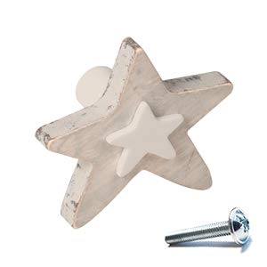 6 Un. Pomo TIRADOR Mueble BEBÉ ESTRELLA madera arena SHABBY CHIC 60x54MM para cajón cómoda y armario