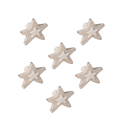 6 Un. Pomo TIRADOR Mueble BEBÉ ESTRELLA madera arena SHABBY CHIC 60x54MM para cajón cómoda y armario