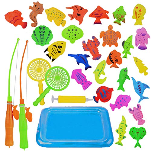 Abree Juego de Pesca Magnética(26 Peces) - Juguete Educativo&Interactivo de Pesca con Caña - Juguetes de Piscina & Bañera para Niños - Juego Acción&Juguete Reflejo para Bebé/Niños (2 - 5 años)