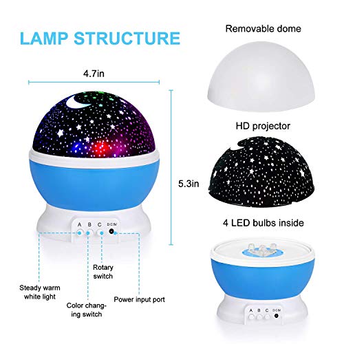 Adoric Proyector Lámpara De Dormir Lámpara Infantil Lámpara Proyector Infantil 360 Grados De Rotación 3 Modo de Luz De Proyector De Estrella Regalo Navidad