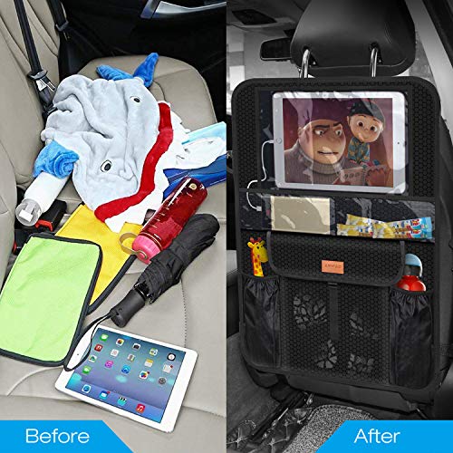 AEMIAO 2 PCS Organizadores para Asientos de Coches, Impermeable Protector de Asiento, Universal Protector Trasero del Asiento de Coche Cubierta para Asiento Trasero de Coche con Sorporte iPad 12.9"