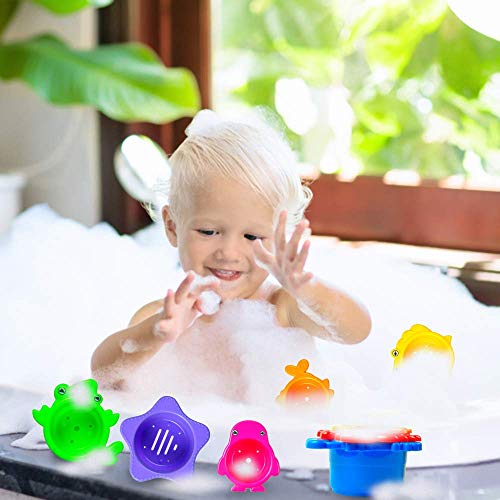 AGREATLIFE Mis Primeros Vasos Apilados: El Mejor Juguete Educacional para Baño para Bebés e Infantes – Animales del Fondo del Mar Divertidos con Colores Vibrantes