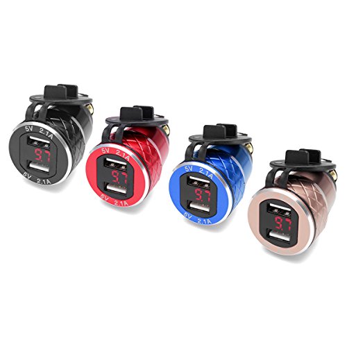 Alamor 12V-24V 4.2A Voltímetro Rojo Motocicleta Dual USB Cargador DIN Socket para BMW Moto - Negro