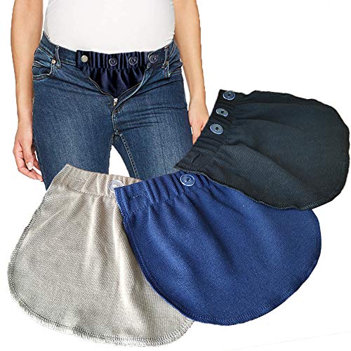 Alargador de Cintura para Embarazadas. Adapta tu Ropa de Siempre a Ropa para Embarazo y Premama Extensión de Cintura Ajustable para Mujeres Embarazadas, 3 Piezas (Negro, Azul y Caqui)