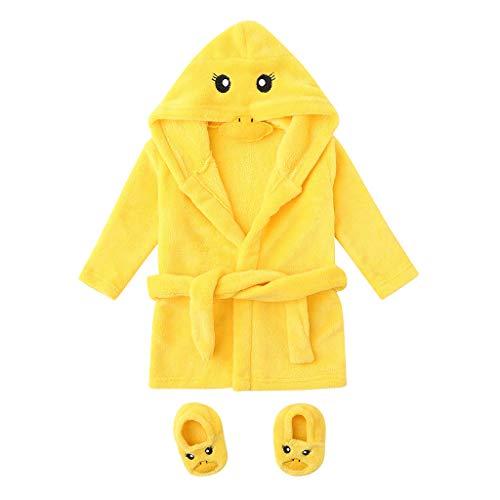 Albornoz para bebés de 0-12 Meses, Albornoz con Capucha para bebés y niños, Pijamas para bebés recién Nacidos, Pijamas, Dibujos Animados para bebés, Trajes de Dormir (0-6 Meses, Amarillo)