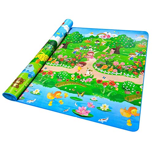 Alfombra de bebé 200x180x0.5cm, Material PE ecológico Jirafa de Doble Cara Impermeable y a Prueba de Humedad Ultra Ligero Plegable Colchoneta de Escalada 2 lados juguetes Eductaional para niños, esp