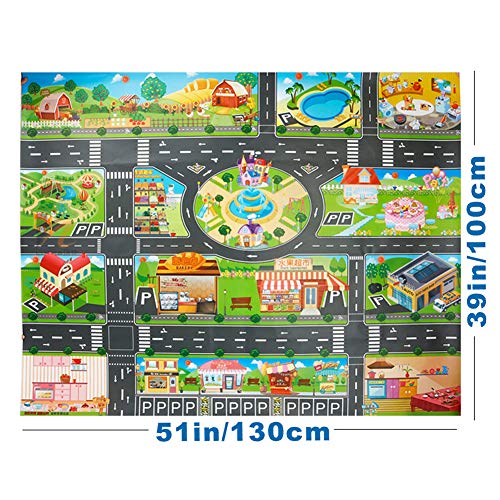 Alfombra de juguete(39*51in/100*130cm)PVC Road Playmat juguete, alfombra de plástico para niños, alfombra impermeable ciudad vida ideal para jugar con coches y juguetes