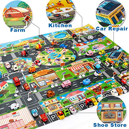 Alfombra de juguete(39*51in/100*130cm)PVC Road Playmat juguete, alfombra de plástico para niños, alfombra impermeable ciudad vida ideal para jugar con coches y juguetes