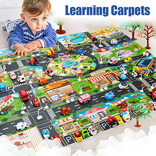 Alfombra de juguete(39*51in/100*130cm)PVC Road Playmat juguete, alfombra de plástico para niños, alfombra impermeable ciudad vida ideal para jugar con coches y juguetes