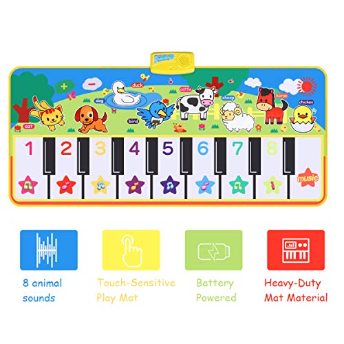 Alfombra de Piano, Alfombra Piano de Suelo 8 Animal Sounds Alfombra Divertida de Juegos, Alfombrilla Musical Estera deTeclado Táctil para Niños (110 * 36 cm)