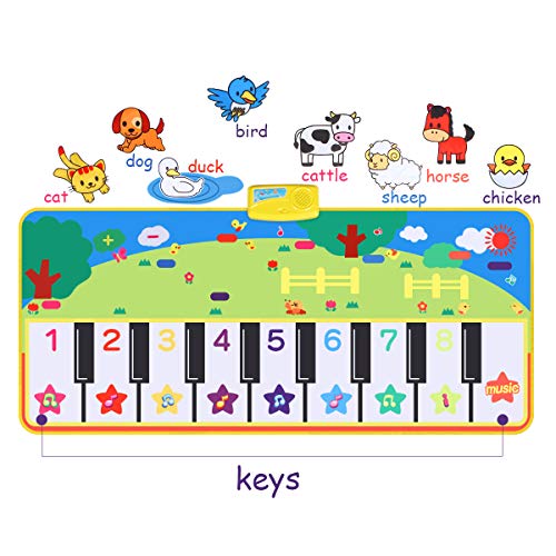 Alfombra de Piano, Alfombra Piano de Suelo 8 Animal Sounds Alfombra Divertida de Juegos, Alfombrilla Musical Estera deTeclado Táctil para Niños (110 * 36 cm)