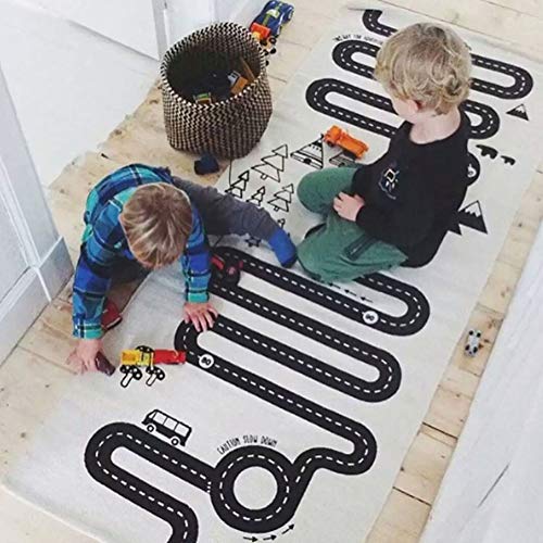 Alfombra de Terciopelo para niños, Alfombra de Juego, Antideslizante, de algodón, Antideslizante, de educación temprana, Alfombra para bebé, para Dormitorio de niños Blanco Car Track