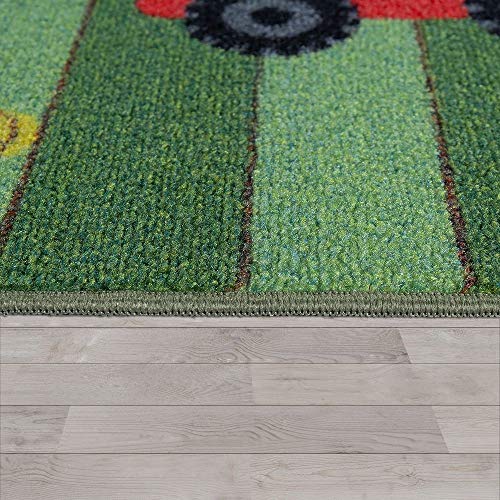 Alfombra Infantil, Alfombra de Juego para Habitaciones Infantiles, Paisaje y Caballos, En Verde, tamaño:80x150 cm