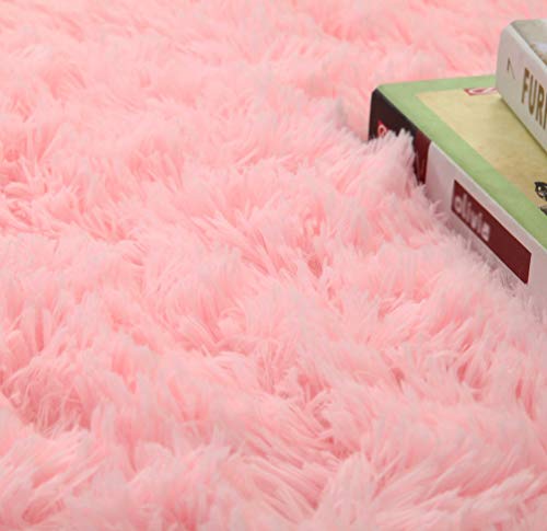 Alfombra Shaggy Redondo Para Salón Habitación De Los Niños Dormitorio-Alfombra Muy Suave,Lavable,Para Interior,Al Aire Libre Pink 100x100cm