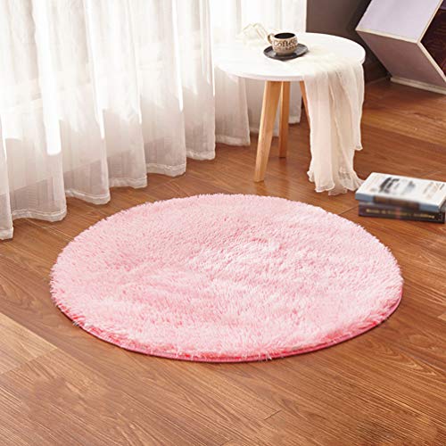 Alfombra Shaggy Redondo Para Salón Habitación De Los Niños Dormitorio-Alfombra Muy Suave,Lavable,Para Interior,Al Aire Libre Pink 100x100cm