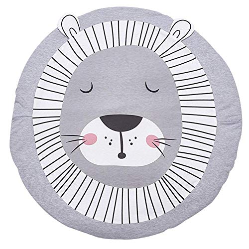 Alfombrilla de juego para bebés, Alfombrillas de algodón Alfombrillas para gatear en forma de león redondo para bebé unisex, diámetro 90 cm, 2 cm de grosor, gris