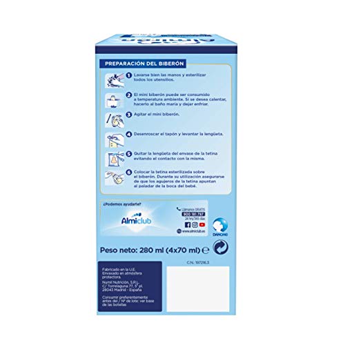 Almirón Advance 1 Minibiberones Leche de Inicio a Partir del Primer Día - Caja con 4 Minibiberones x 70 ml