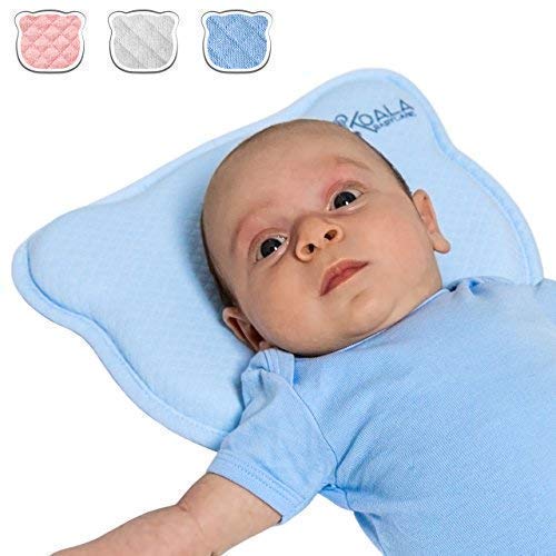 Almohada para Bebe para plagiocefalia desenfundable (con dos forros) para prevenir-curar la Cabeza Plana in Memory Foam Antiasfixia - KoalaBabycare® - Perfect Head - Azul