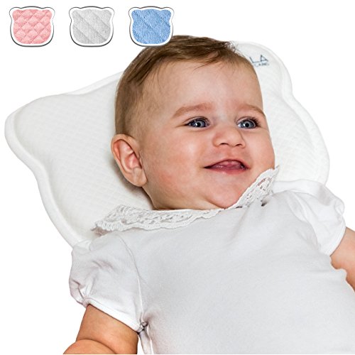 Almohada para Bebe para plagiocefalia desenfundable (con dos forros) para prevenir-curar la Cabeza Plana in Memory Foam Antiasfixia - KoalaBabycare® - Perfect Head - Blanco