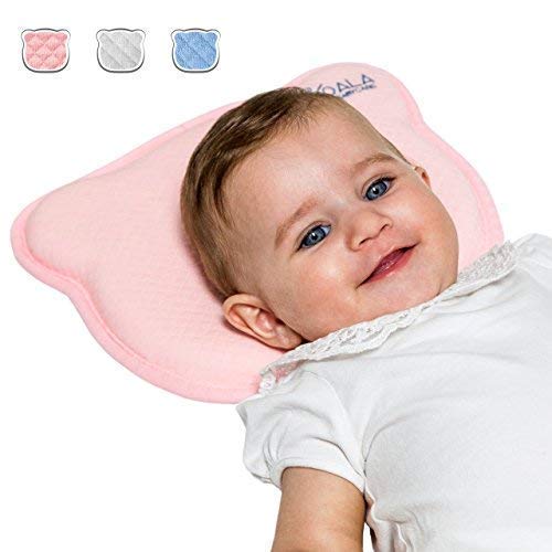 Almohada para Bebe para plagiocefalia desenfundable (con dos forros) para prevenir-curar la Cabeza Plana in Memory Foam Antiasfixia - KoalaBabycare® - Perfect Head - Rosa