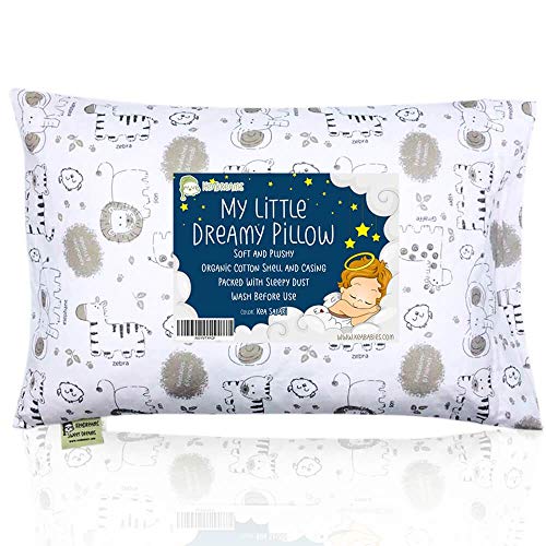 Almohada para niños con funda - Almohada para bebés de algodón orgánico suave 13x18 para dormir - Lavable e Respirable - Niños, bebés y recién nacidos (KeaSafari)