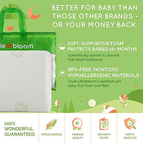 Almohada para Niños Pequeños Littlebloom - Almohada para Niños Hipoalergénica y con Certificación de No Tóxica - con Bolsa de Viaje para Niños de más de 18 Meses para Reducir la Presión Craneal