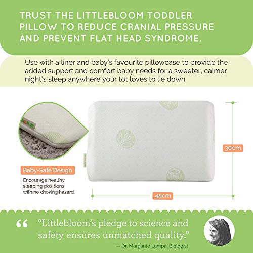 Almohada para Niños Pequeños Littlebloom - Almohada para Niños Hipoalergénica y con Certificación de No Tóxica - con Bolsa de Viaje para Niños de más de 18 Meses para Reducir la Presión Craneal