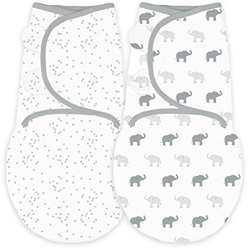 Amazing Baby by Swaddledesigns, Set de 2 Mantas Ajustables Para Bebé, Elefantes Pequeños y Confeti, Plata, Pequeño, 0-3 Meses