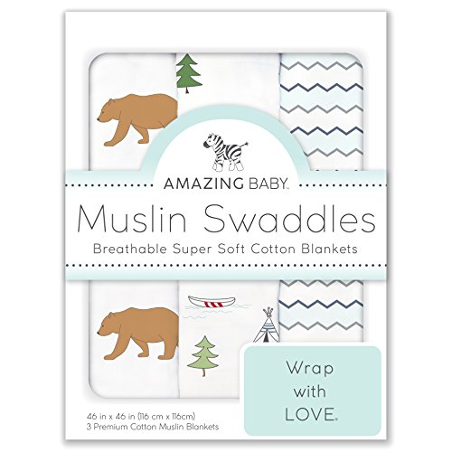 Amazing Baby by Swaddledesigns, Set de 3 Mantas de Muselina Para Bebés, Aventura en La Naturaleza, Neutro